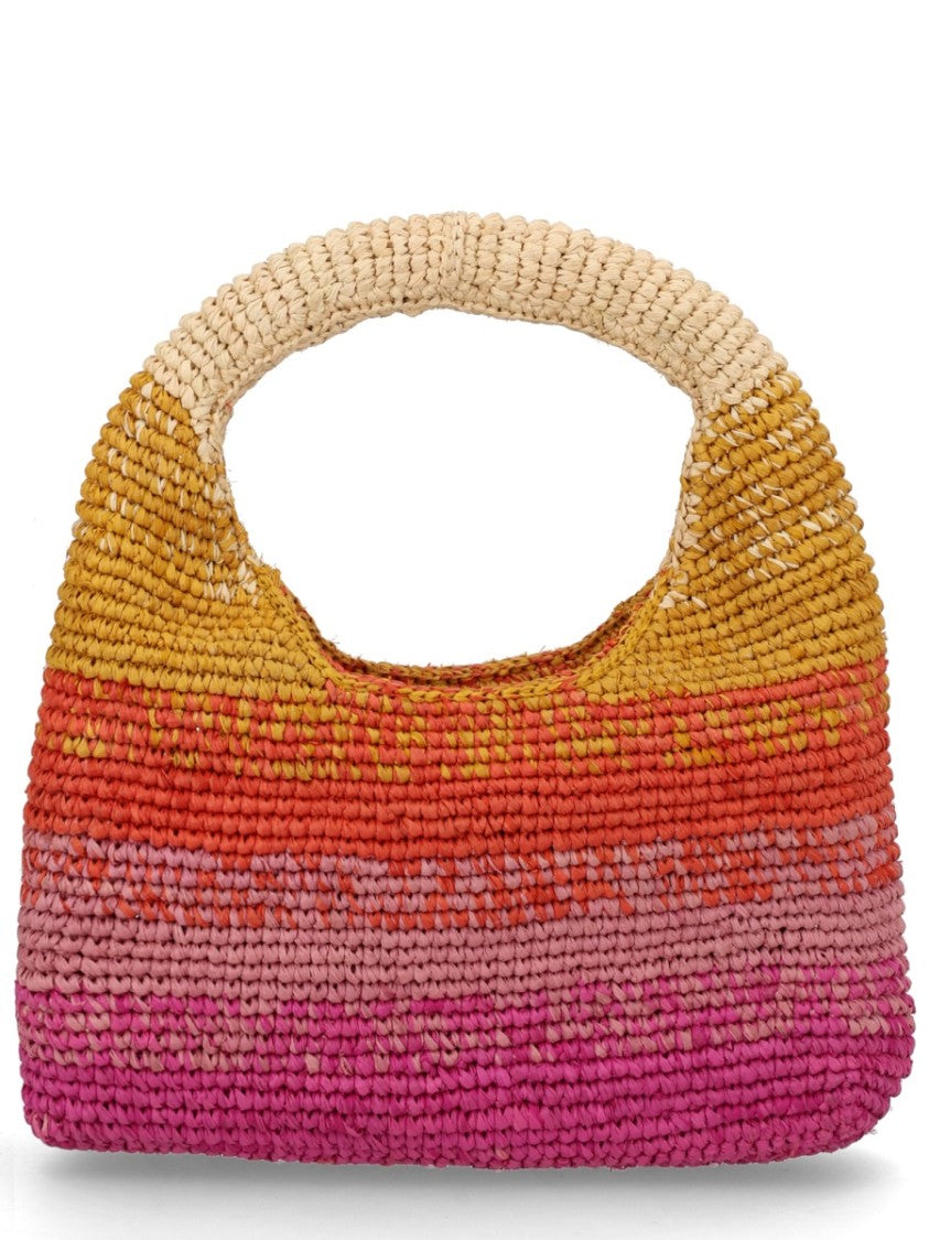 Manebi Beige Halfmoon Raffia Gradient Handbag