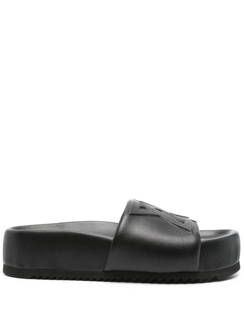 Vic Matié Black Ridged Rubber Sole Embossed Sandals