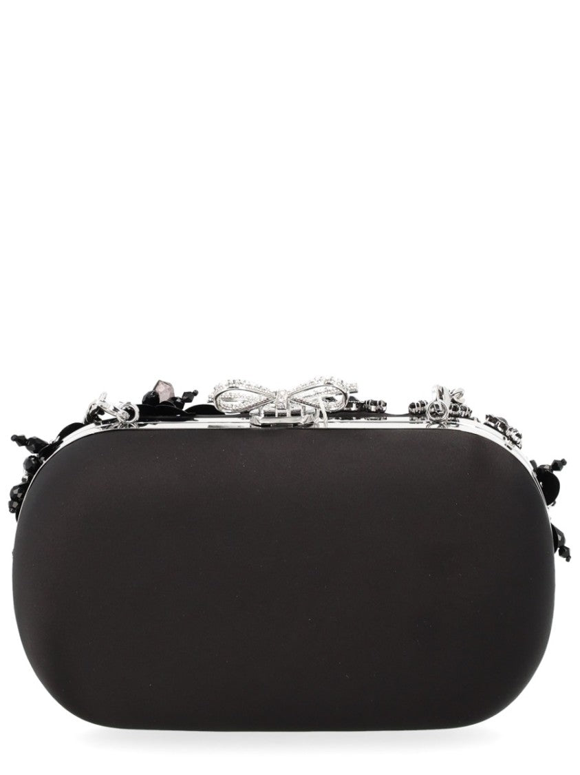 Self-Portrait Floral Crystal Oval Metal Frame Clutch