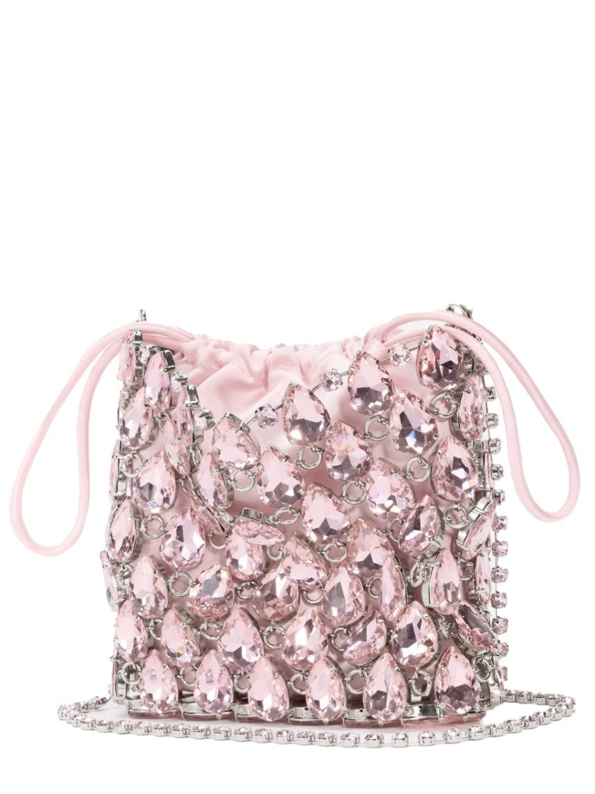 Self-Portrait Pink Metallic Mesh Crystal Handbag