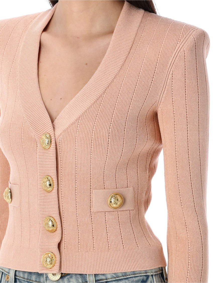 Balmain Fitted Knit Cardigan With Gold Button Accents