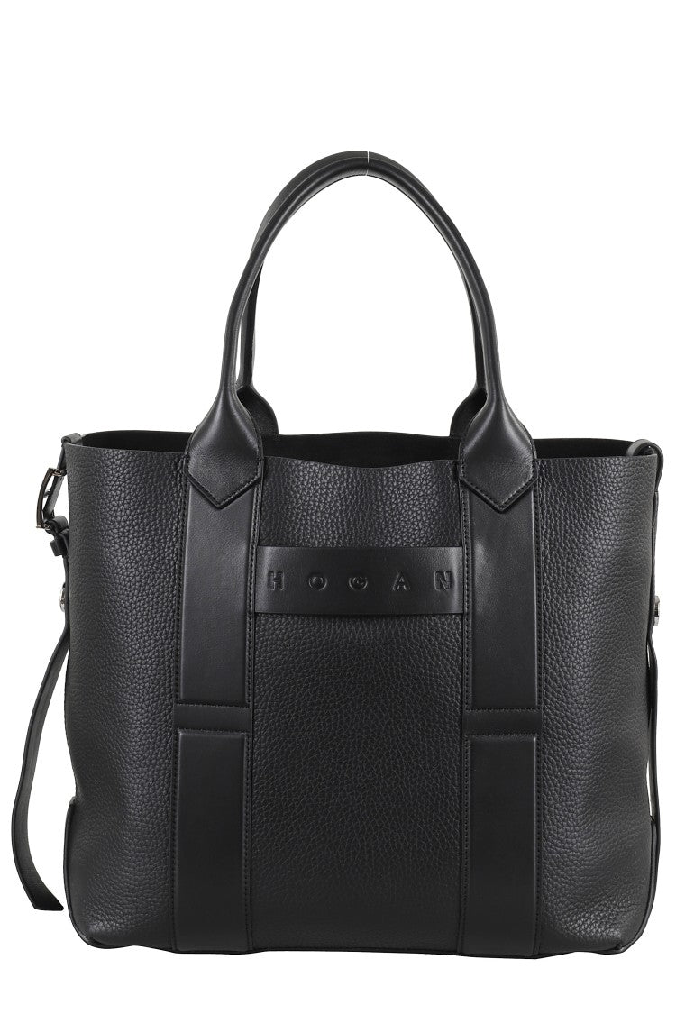 Hogan Medium Script Shopping Bag With Textured Leather Finish