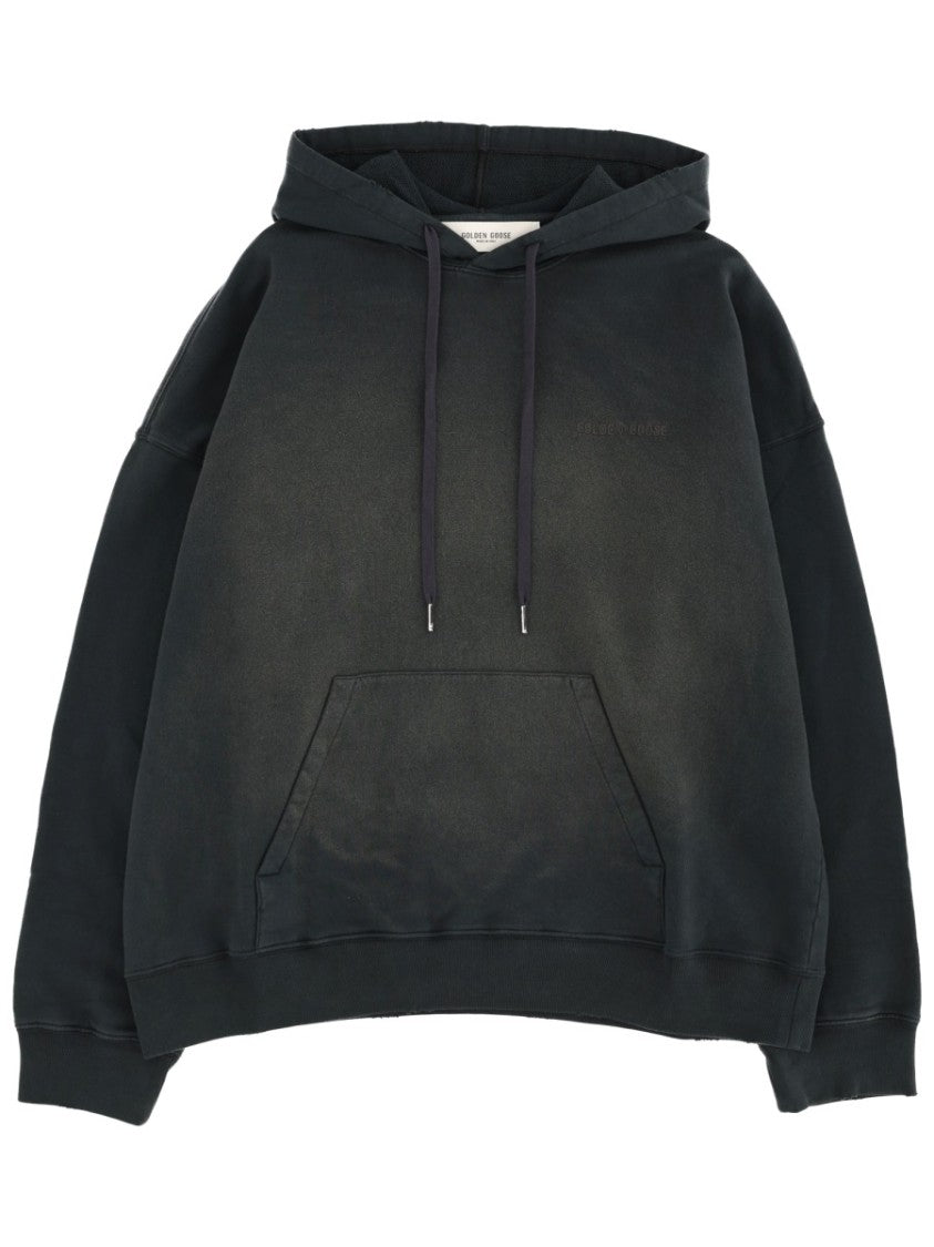 Golden Goose Washed Black Cotton Pouch Hoodie