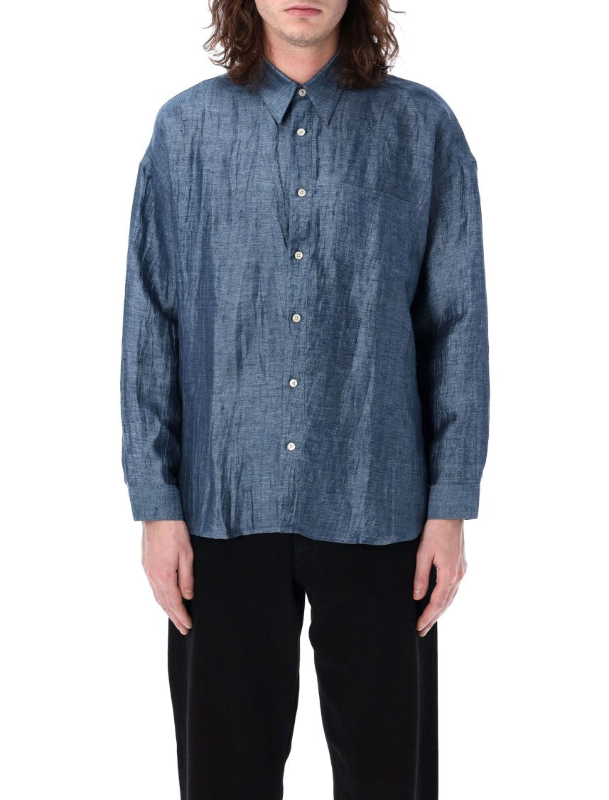 Sunflower Casual Blue Shirt With Crinkled Texture