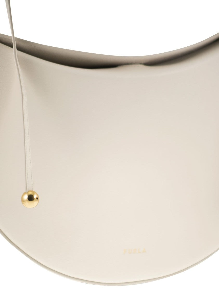 Furla Saddle-Shaped Moonstone Shoulder Bag With Cylindrical Hardware