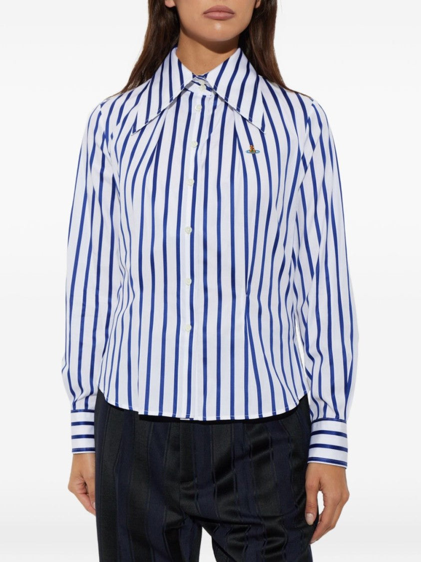 Vivienne Westwood Crisp White Bold Blue Striped Button-Down Top