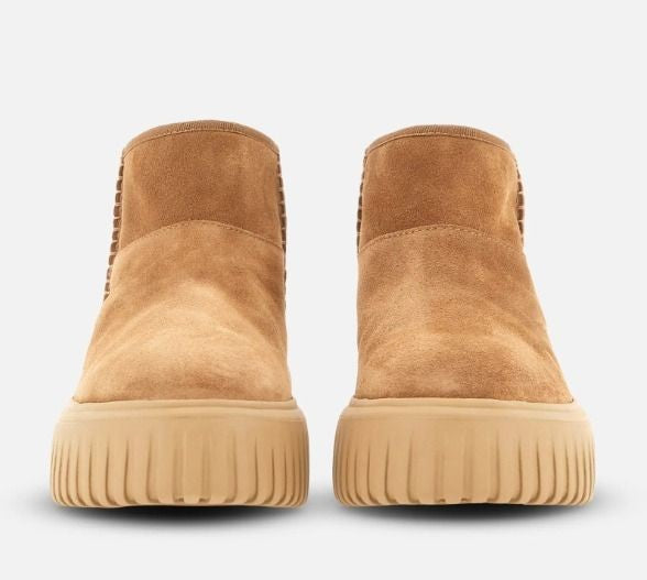 Hogan Camel Suede Ankle Boots With Chunky Sole