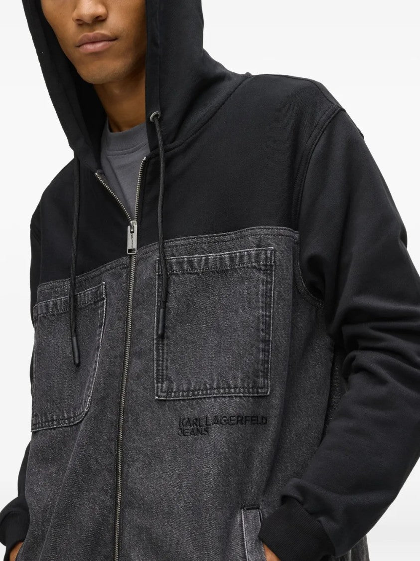 Karl Lagerfeld Denim-Panel Jacket With Hood And Ribbed Cuffs