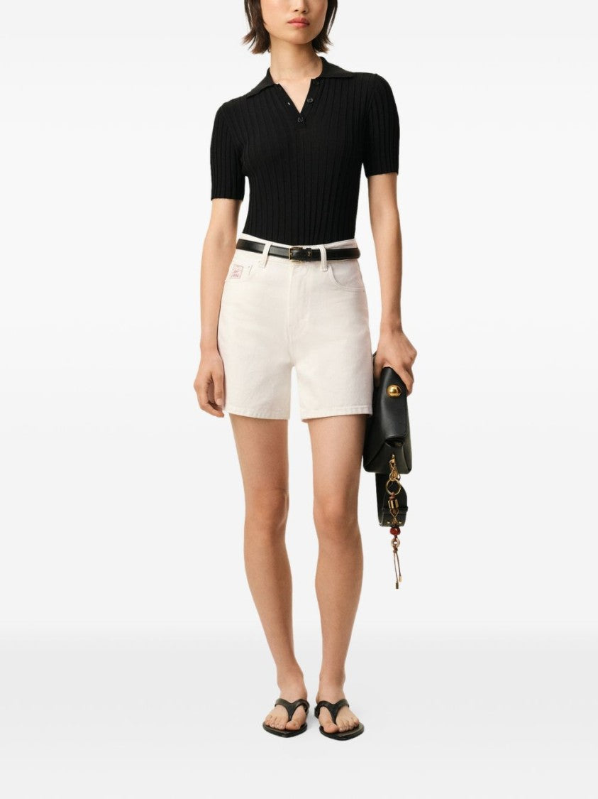 Ami Paris White Cream Denim Shorts With Tonal Topstitching And Classic Five-Pocket Design