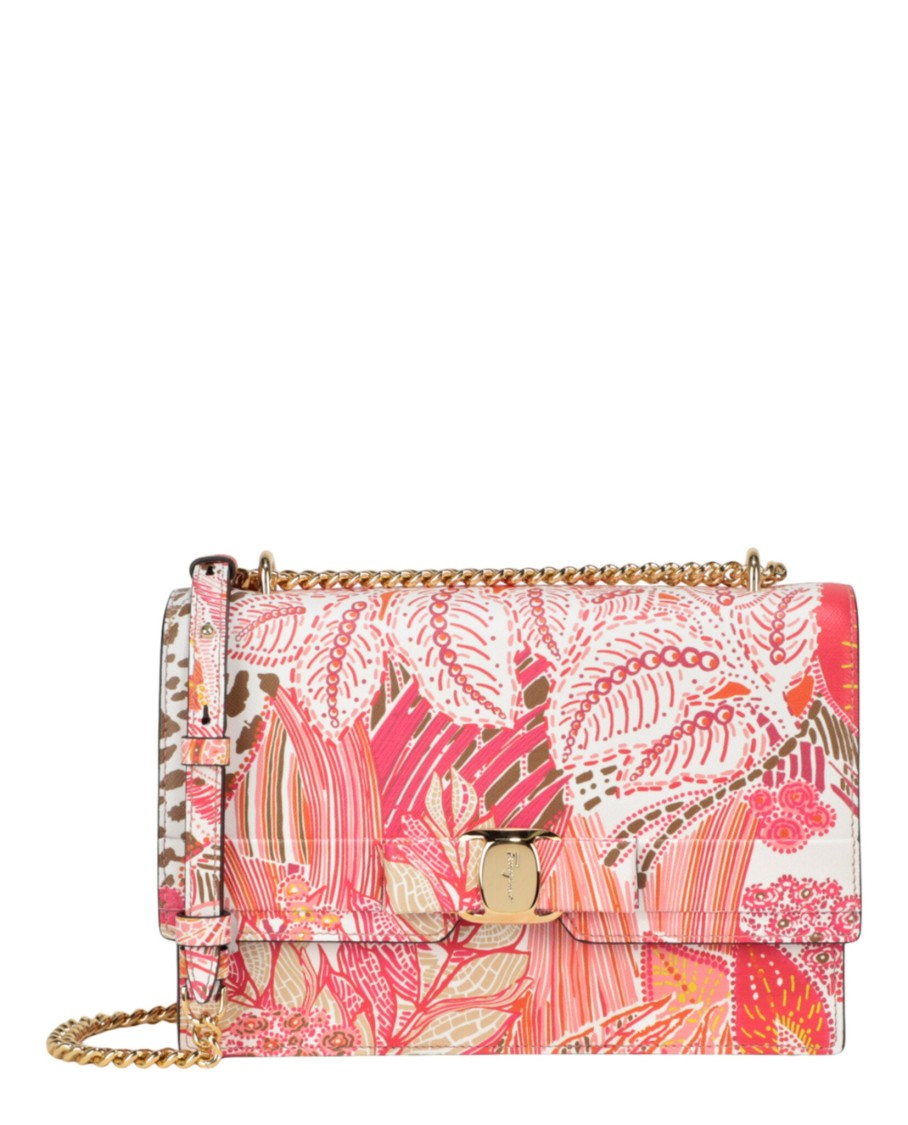 Ferragamo Vara Floral-Print Leather Shoulder Bag