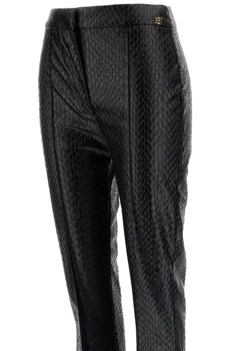 Elisabetta Franchi Black Snakeskin-Effect Faux Leather Flared Pants