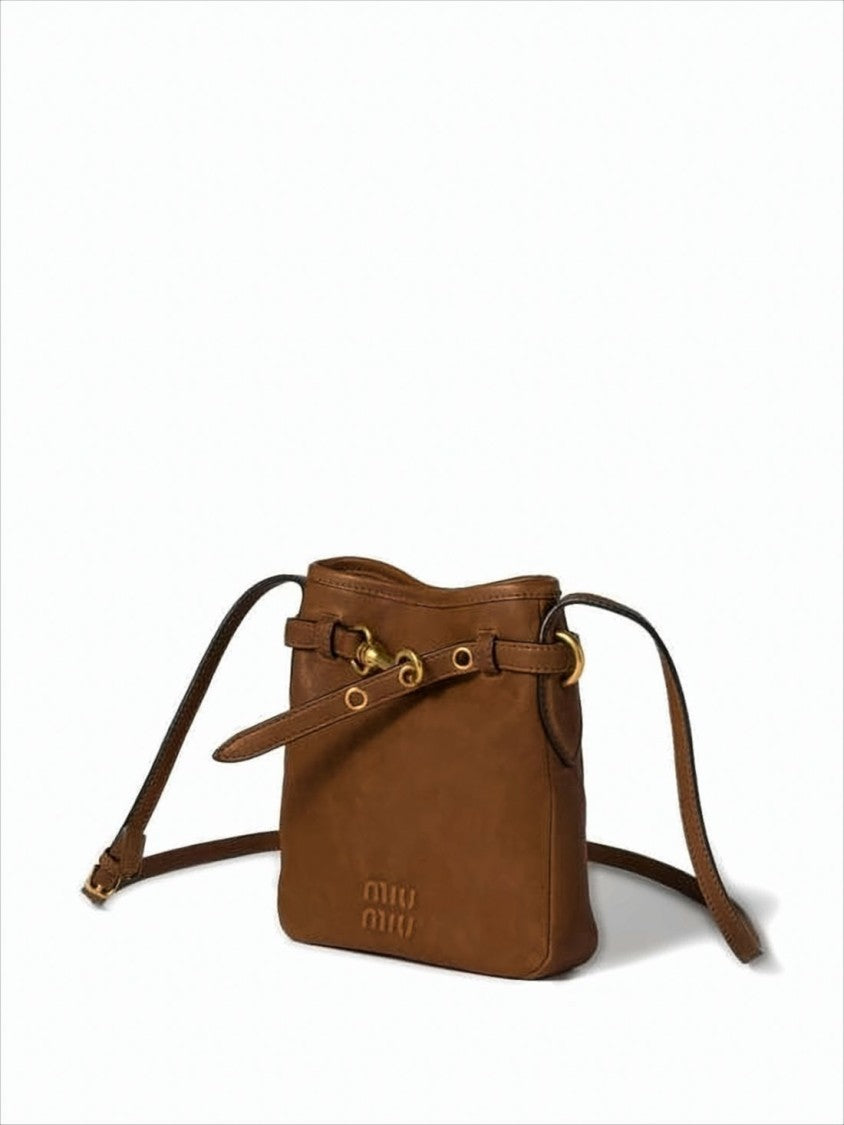 Miu Miu Structured Brown Sheepskin Leather Shoulder Bag