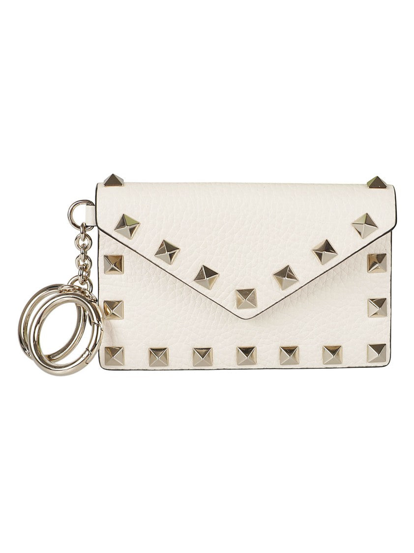 Valentino Garavani Rectangular White Leather Accessory With Studded Flap Closure