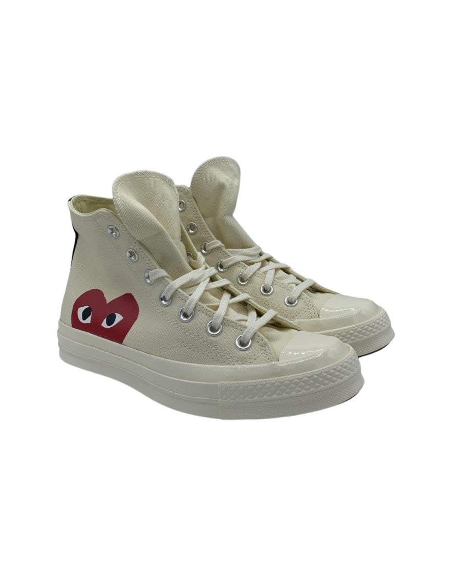 Cdg Play High-Top Off-White Sneakers With Iconic Heart Emblem