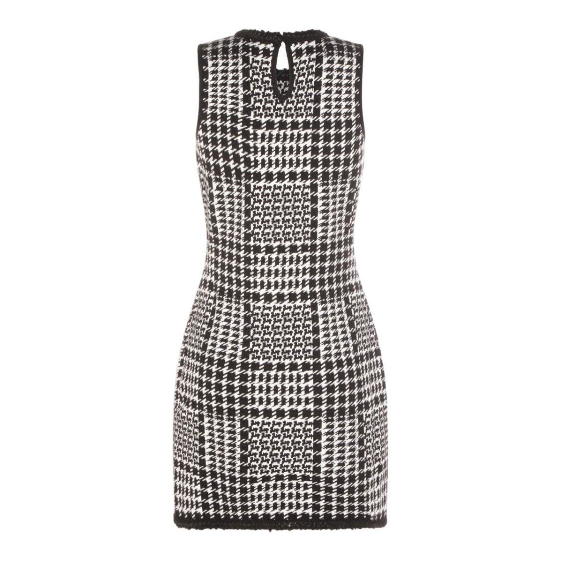 Twin-Set Fitted Houndstooth Mini Dress With Fringe