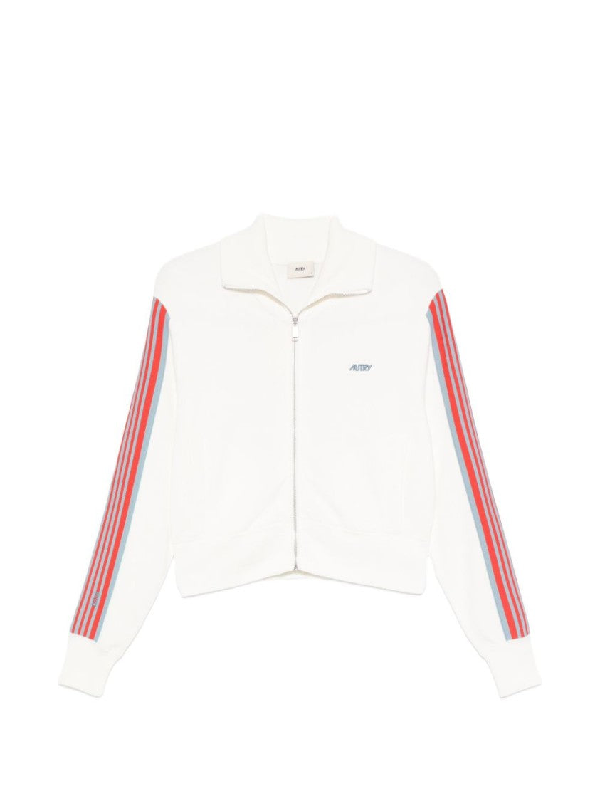 Autry White Front Zip Striped Sweater