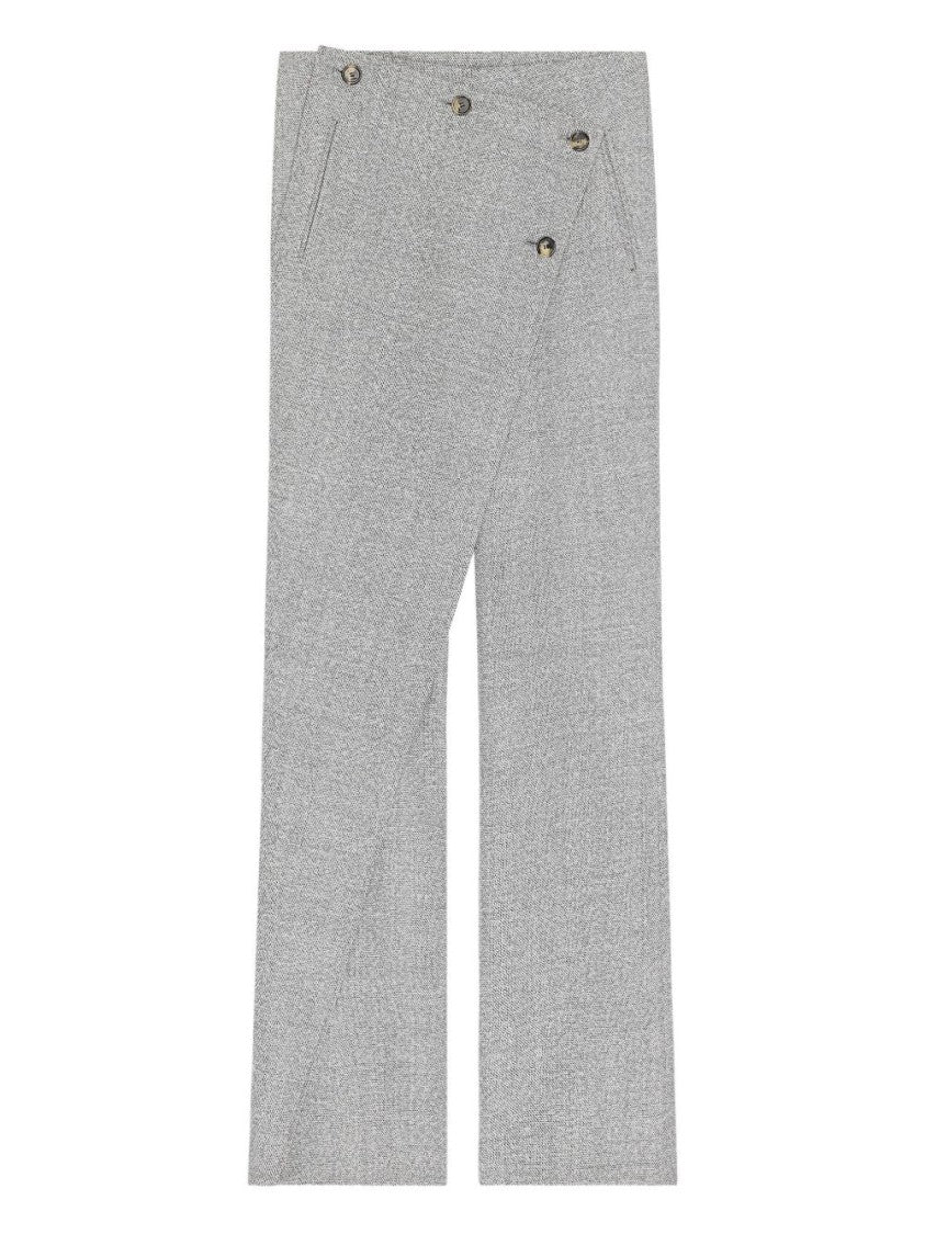 Courrèges Grey Asymmetrical Textured Wool Panel Trousers
