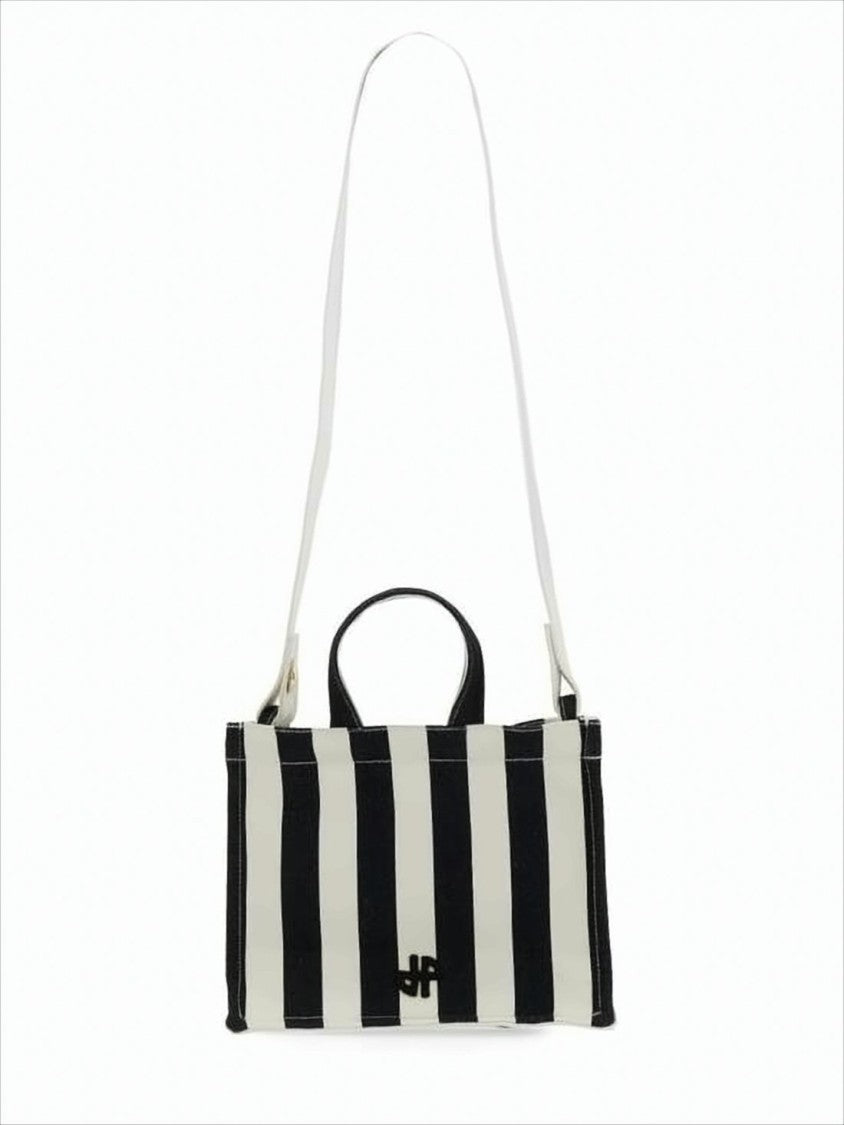 Patou Rectangular Black And White Striped Tote Bag