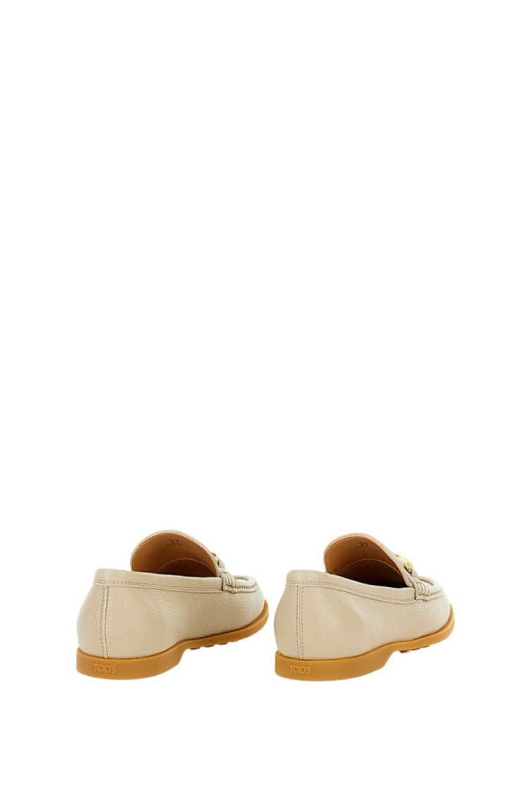 Tod's Beige Leather Loafers With Iconic Gold-Tone Hardware