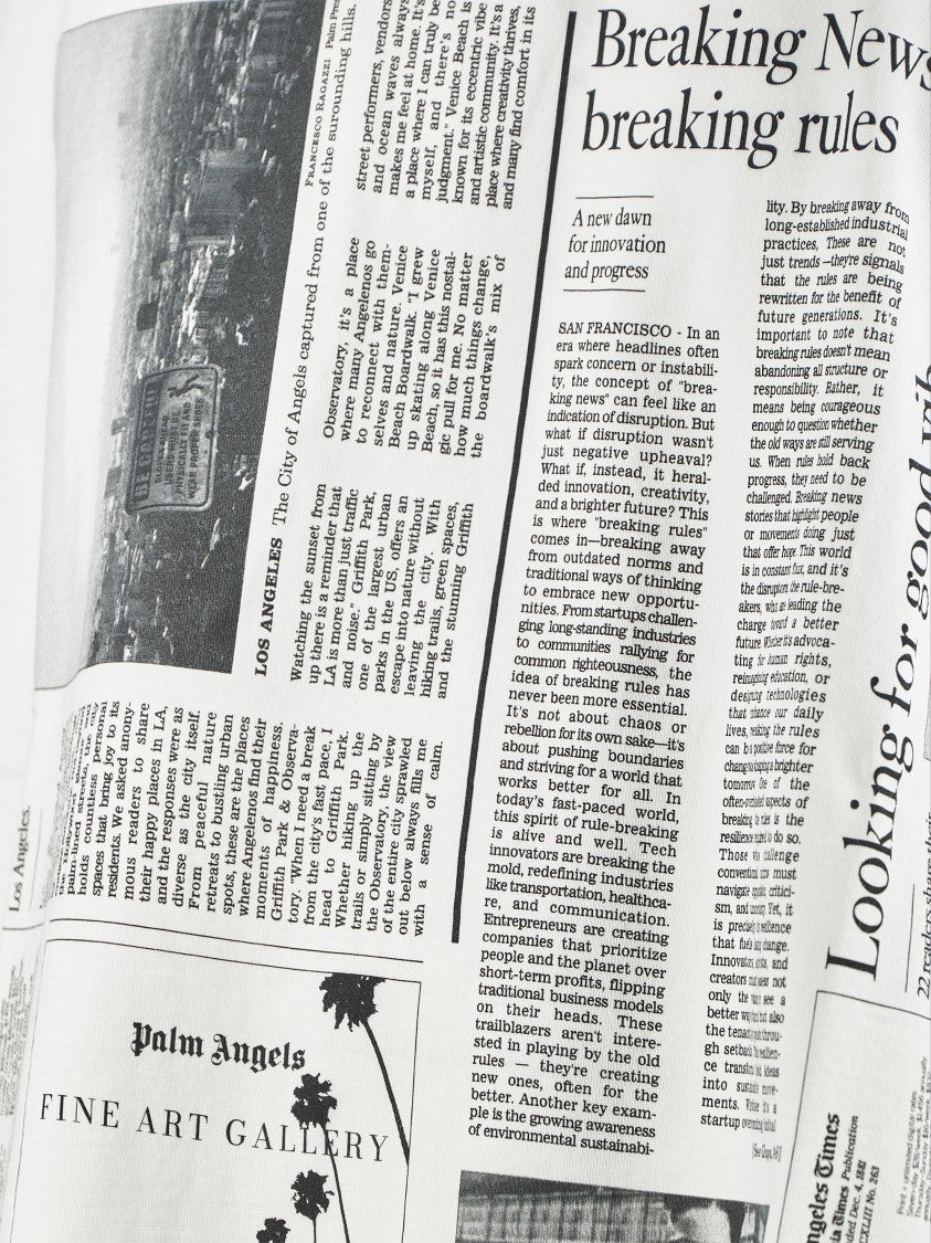 Palm Angels Oversized Newspaper Print T-Shirt With Contrasting Graphic