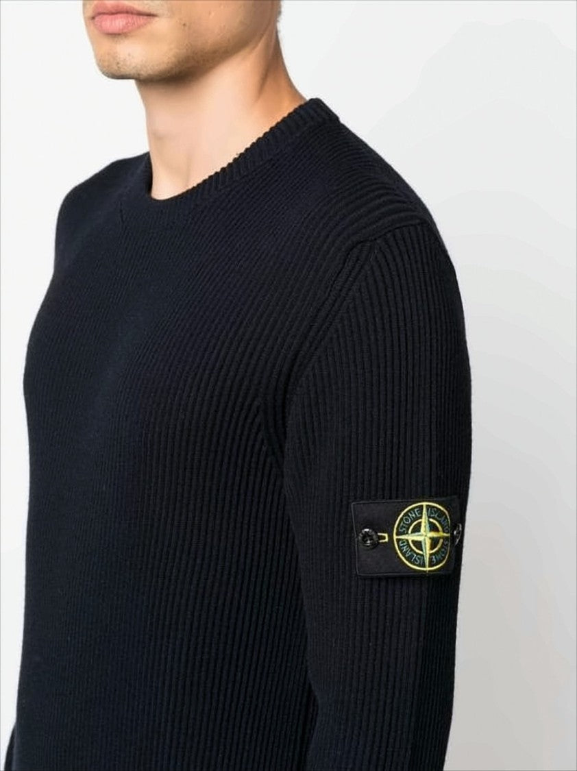 Stone Island Ribbed Knit Sweater With Distinctive Patch Logo