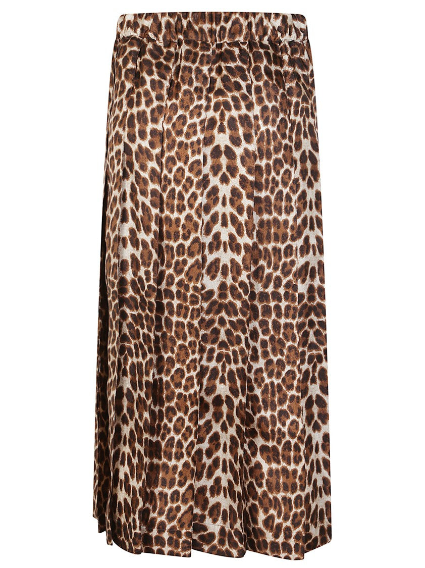 P.A.R.O.S.H. Pleated Leopard Print Maxi Skirt With Elastic Waist