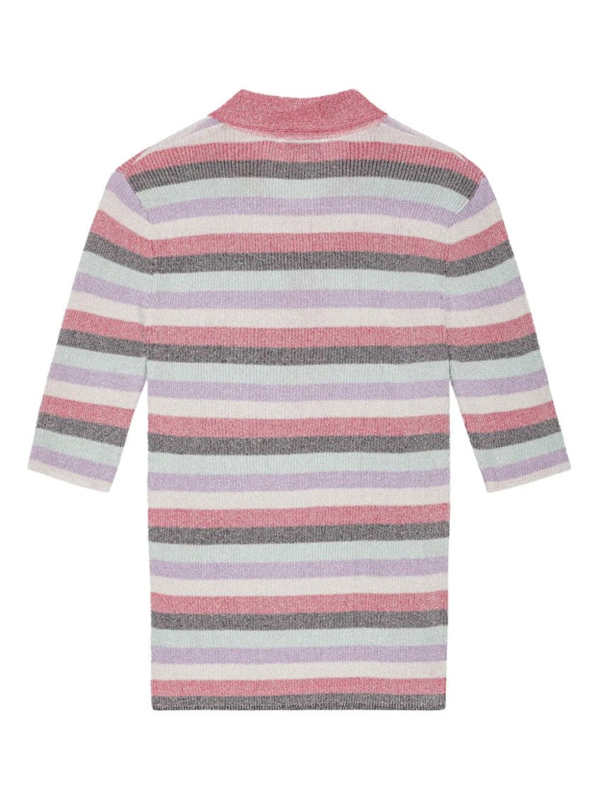 Ganni Striped Lurex-Knit Polo Shirt