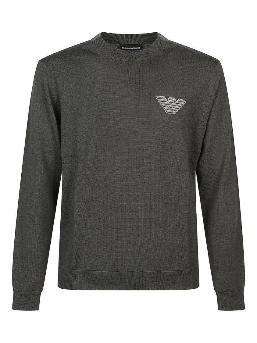 Emporio Armani Crew Neck Sweater In Soft Grey Wool