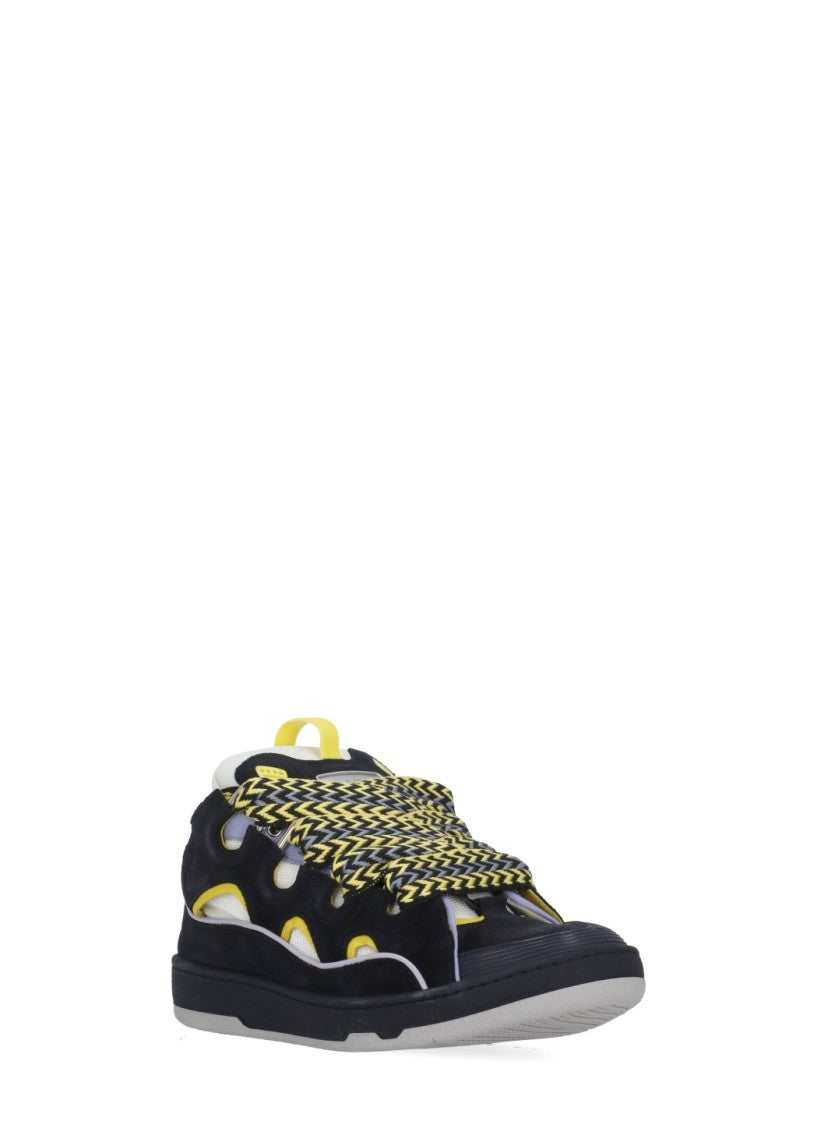 Lanvin Navy Blue Curb Leather Sneakers