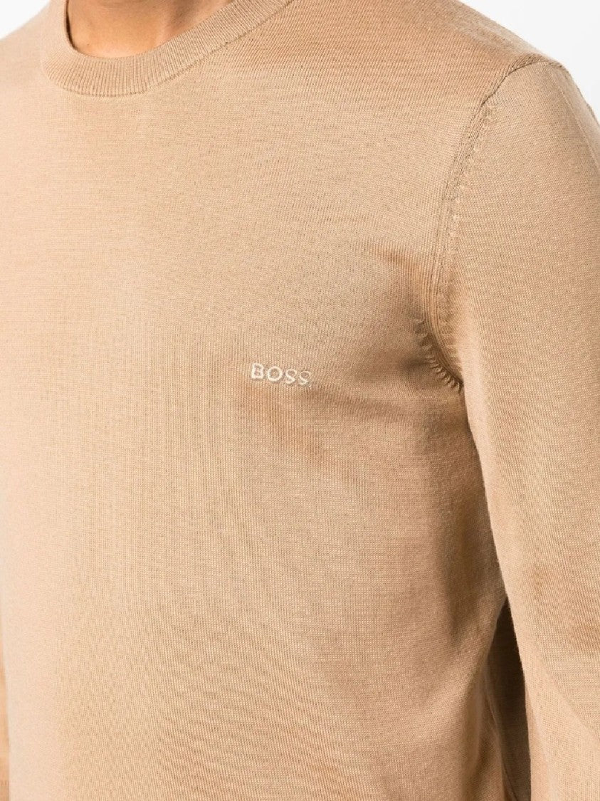 Hugo Boss Brown Finely Knit Sweater With Classic Crew Neckline