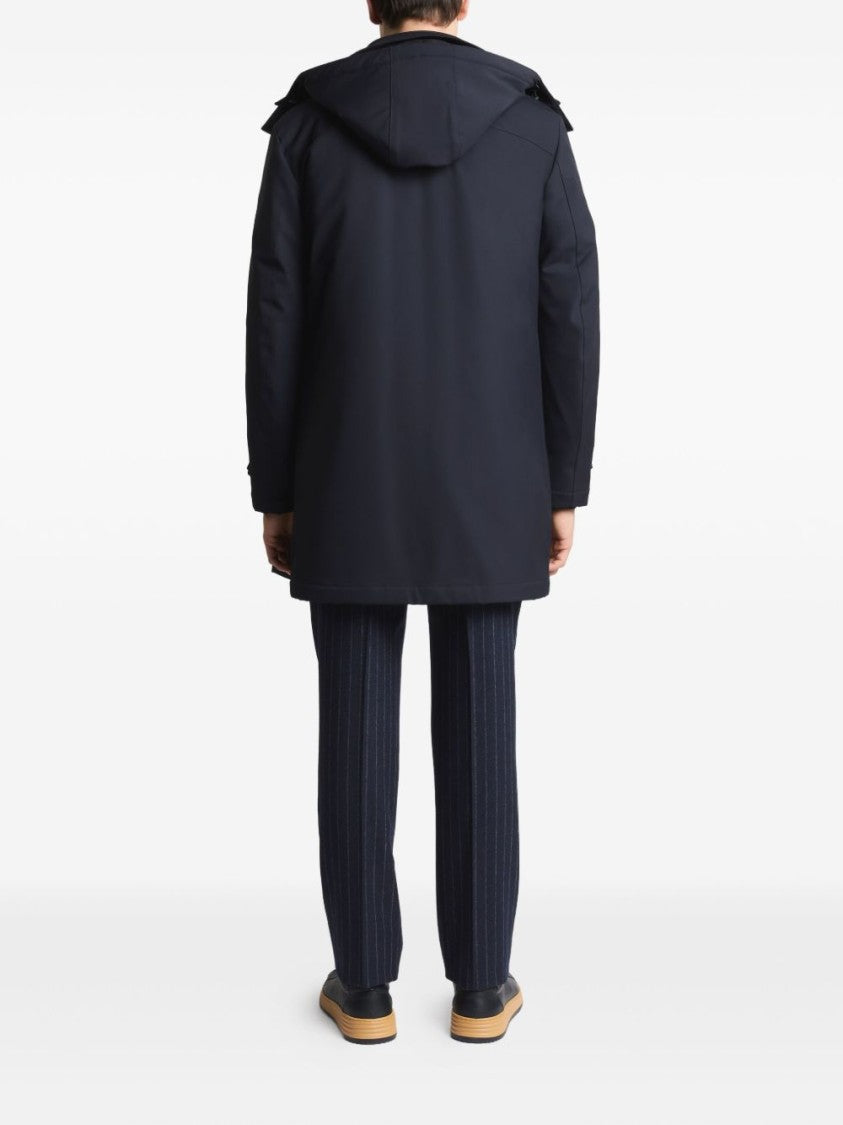 Fay Navy Blue Classic Coat With Removable Inner Layer And Hood