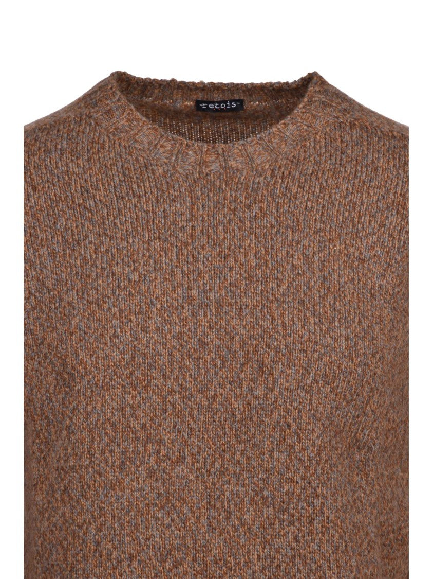 Retois Textured Knit Crewneck Sweater In Earthy Brown