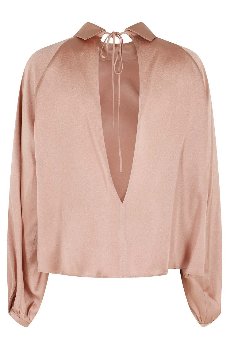 Semi Couture Brown Carminia Open-Back Balloon-Sleeve Acetate Shirt