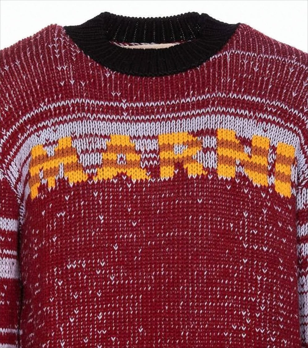 Marni Marled Knit Sweater With Ribbed Crew Neck And Bold Lettering
