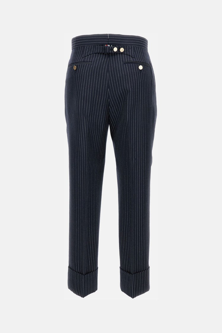 Thom Browne Tailored Pinstripe Trousers With Back Strap