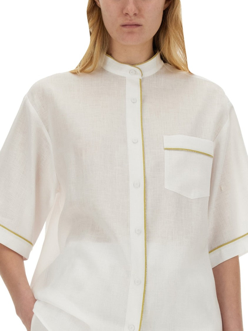 Fabiana Filippi Relaxed Fit White Linen Shirt With Mandarin Collar