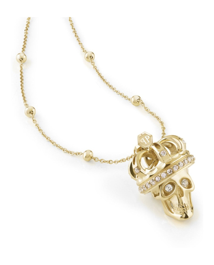 Philipp Plein Gold-Plated Crowned Skull Necklace With Preciosa Crystals