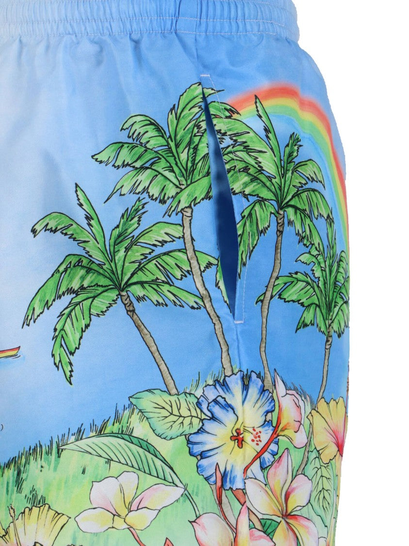 Casablanca Mid-Rise Elasticated Aloha Print Shorts From Casablanca
