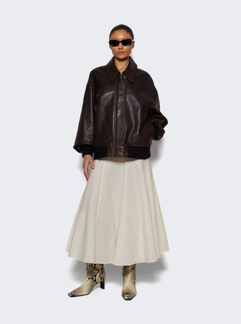 Khaite Ona Knee High Boot Natural Python-Embossed Leather