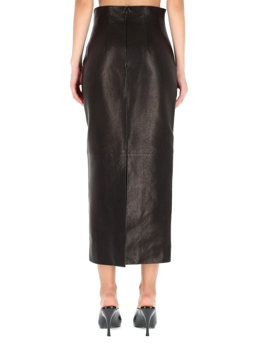 Khaite Midi-Length Lamb Leather Skirt With High Waist