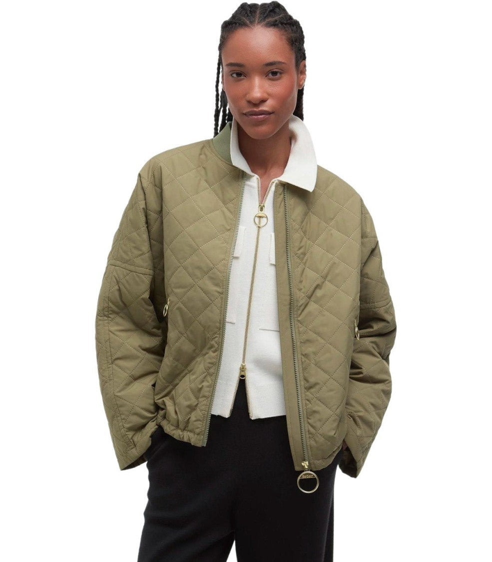 Barbour Emlyn Dusky Green Quilted Bomber Jacket