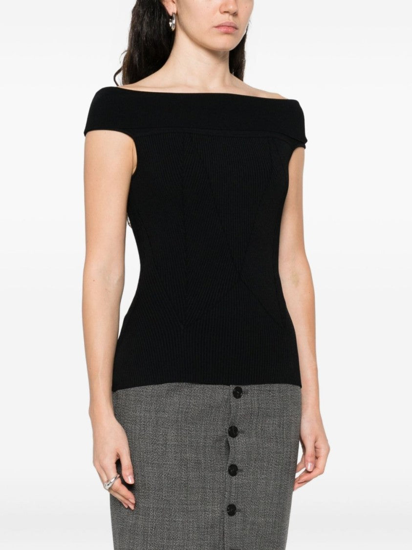 Givenchy Black Off-Shoulder Ribbed Texture Top