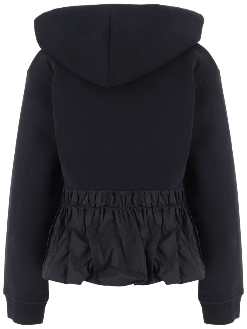 Patou Cotton Hoodie With Ruffled Waist And Zipper Closure
