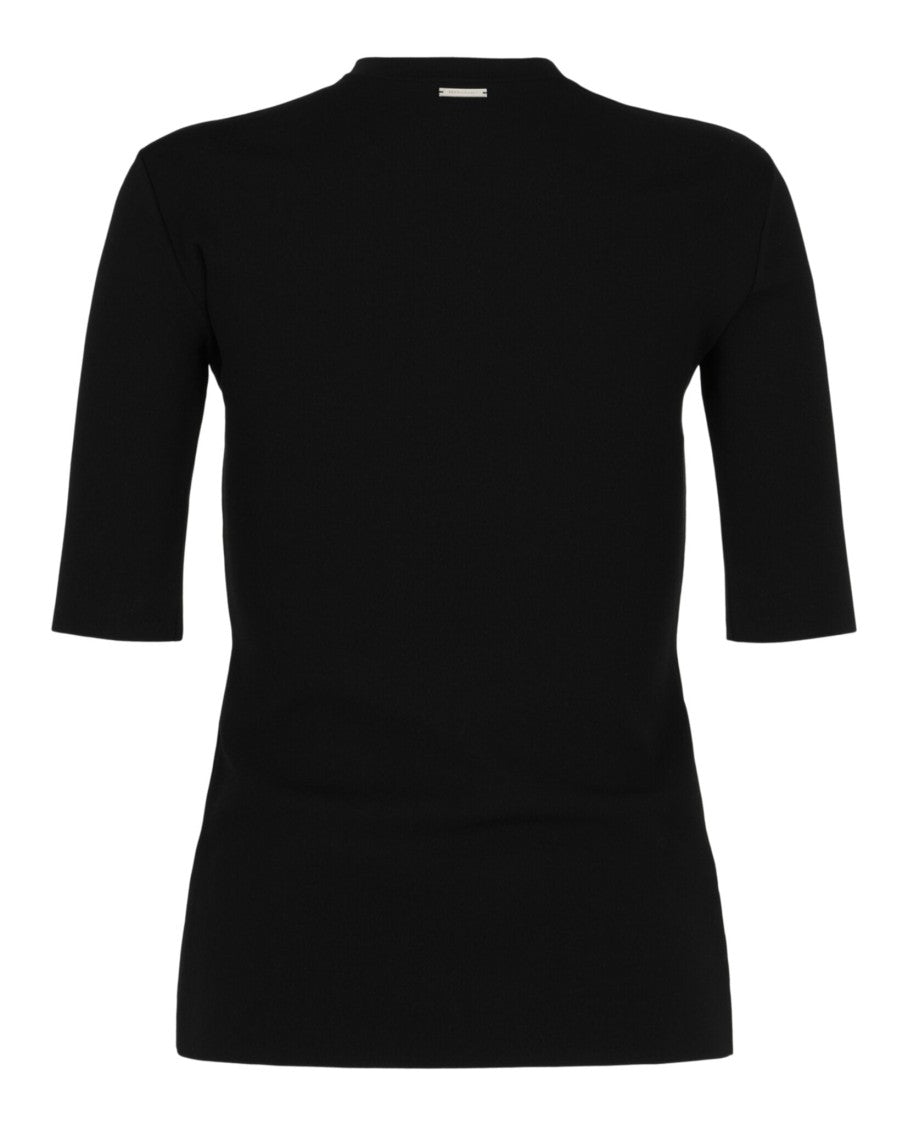 Ferragamo Ribbed Collar Fitted Short-Sleeve Top