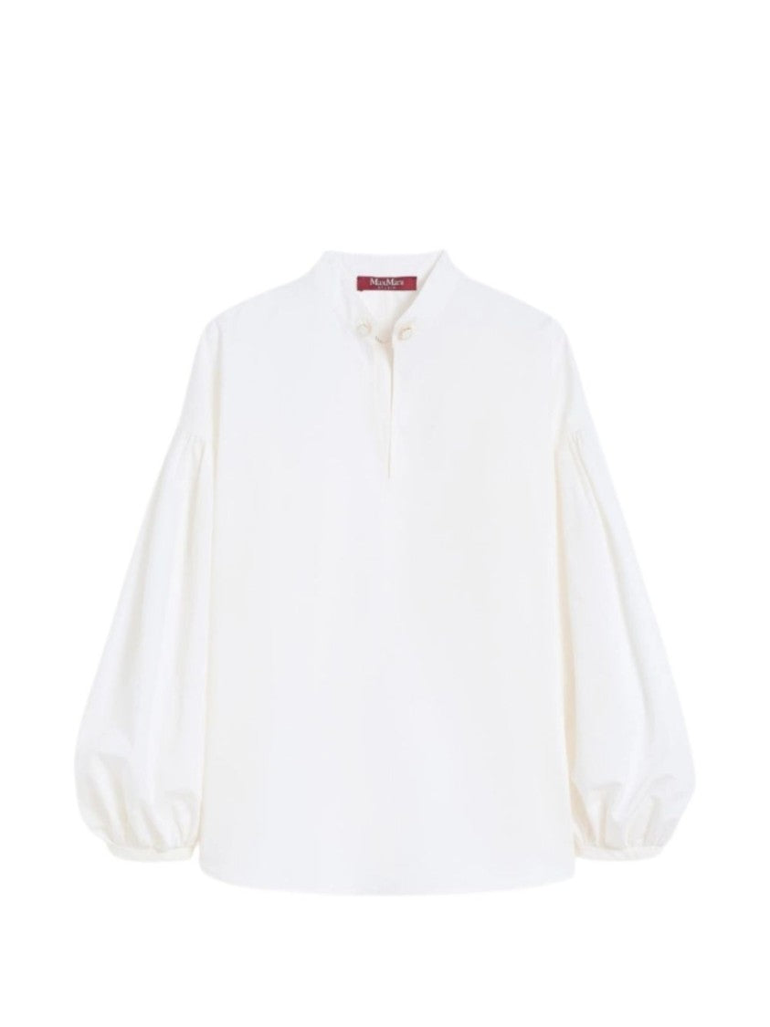 Max Mara Ivory Mandarin Collar Top With Jewel Cufflink