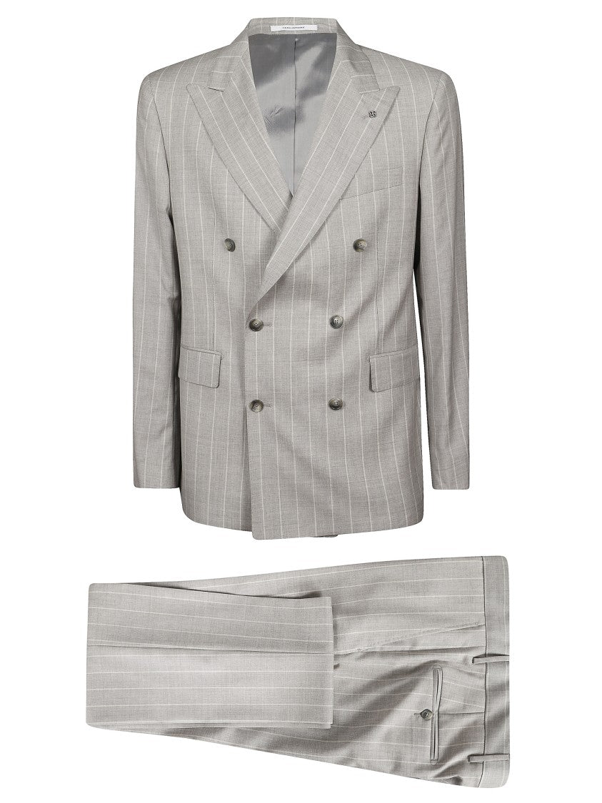 Tagliatore Light Grey Pinstripes Double Breasted Suit