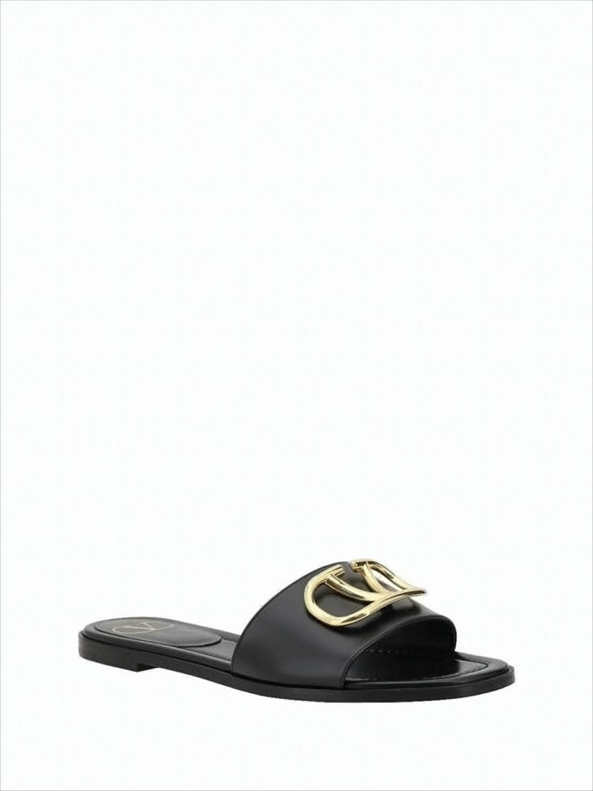 Valentino Garavani Black Leather Slide Sandal