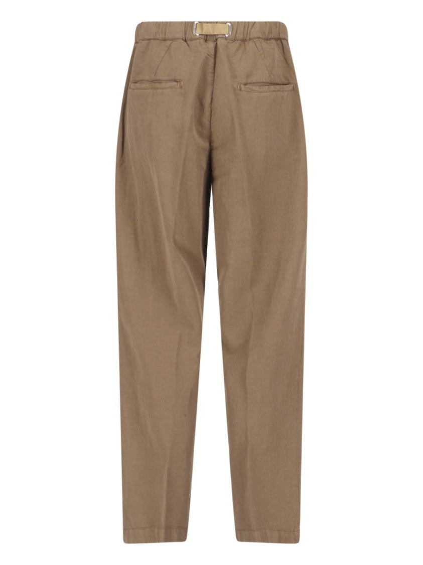 White Sand Light Brown Straight-Leg Pants With Adjustable Waistband