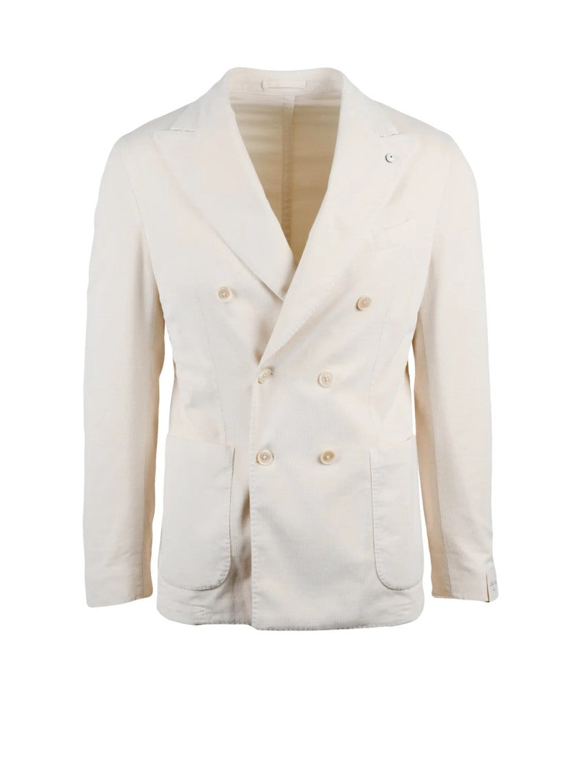 L.B.M. 1911 Double-Breasted White Velvet Jacket With Notched Lapel