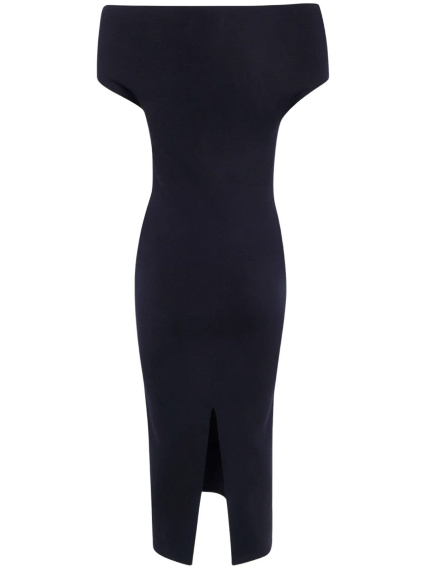 Alberta Ferretti Off-The-Shoulder Midi Dress With Pearl Accents